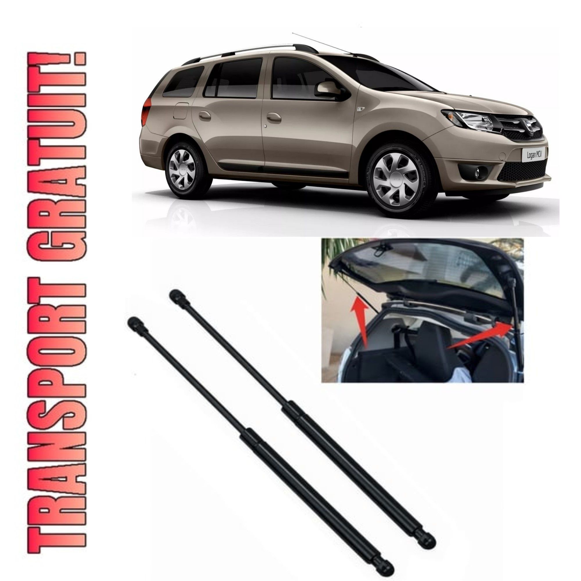 Set amortizoare portbagaj haion pentru DACIA LOGAN MCV II din 2013-2019, 2 bucati, MAGNUM TECHNOLOGY, 4 stickere auto DACIA